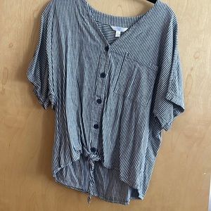 Striped top with tie in front